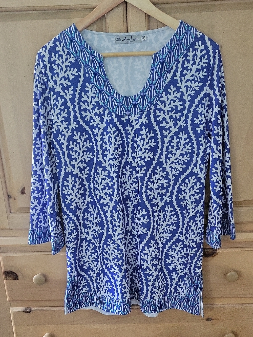 Ava Lynn Blue and White Coral-Print Swim Coverup